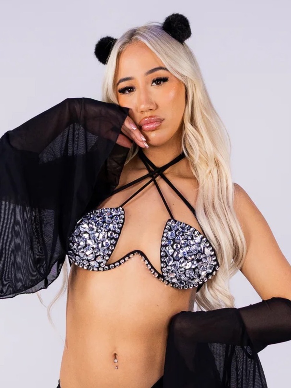 ✨NEW✨ Black Star Crossed Women's Rhinestone Bra Top